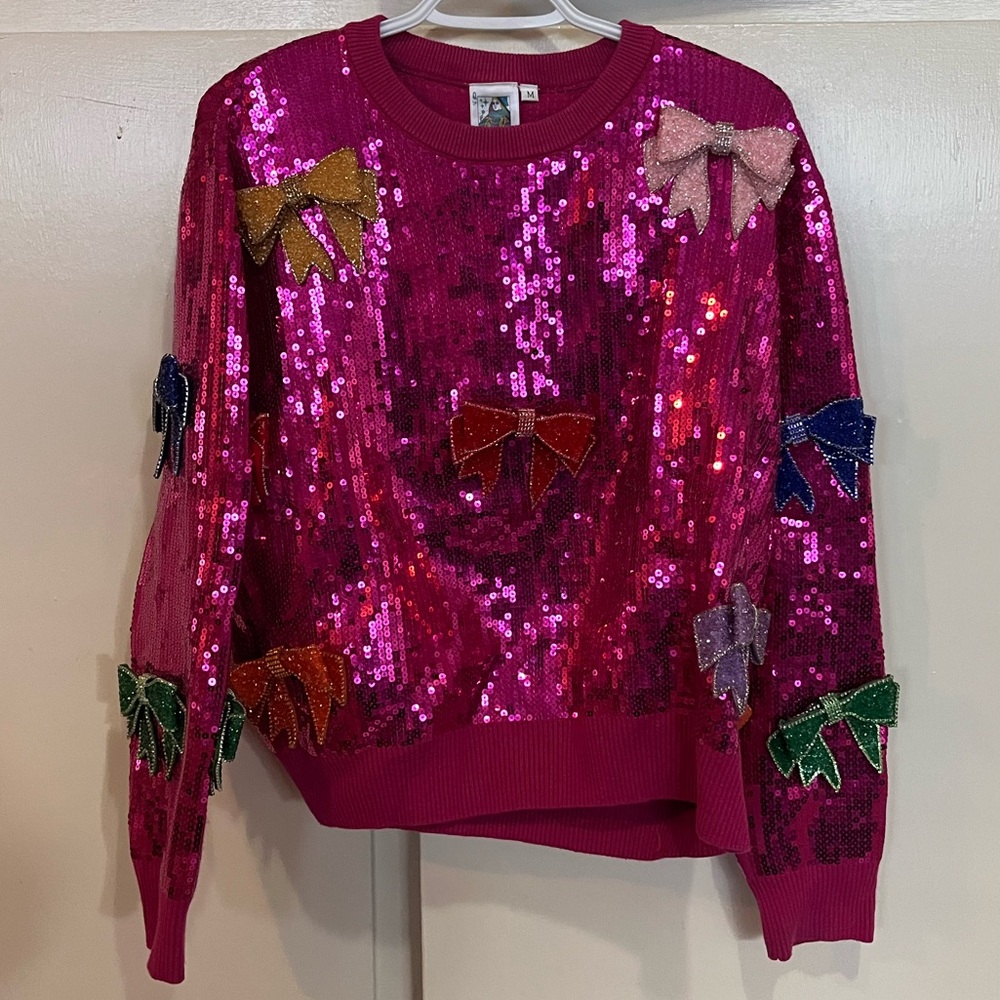 QOS Hot Pink Sweater with Bows
